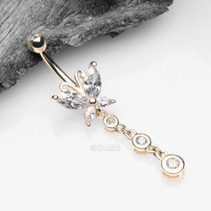 14 Karat Gold Marquise Butterfly Sparkle Cascade Belly Button Ring